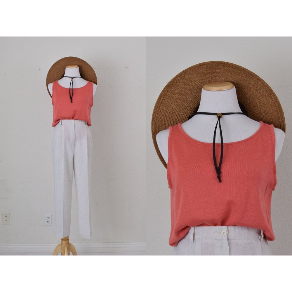 Vintage 90s Knit Stretch Salmon Sleeveless Blouse | size L